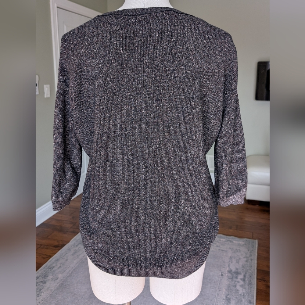 Aritzia Wilfred Women's Sweater Silk Cashmere 3/4 Sleeves Grey Gold Knit Size S - Picture 3 of 14